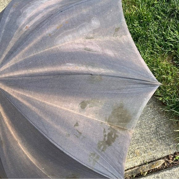 Vintage faded black Parasol with Wooden Handle - Picture 7 of 15